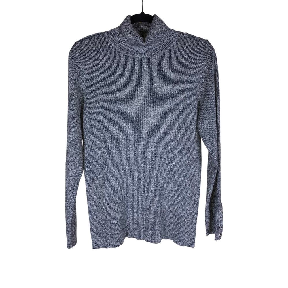 Calvin Klein Sweater Women’s Large Gray Ribbed Turtleneck Button Stretch Fall